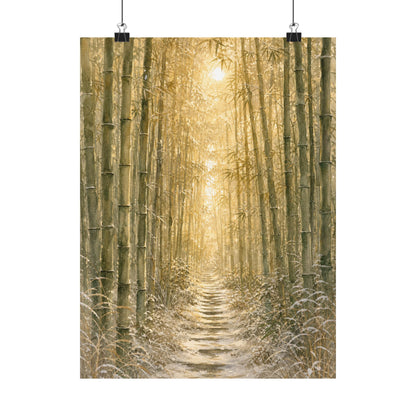 Japandi Bamboo Grove in Golden Hour | Watercolor Wall Art Print