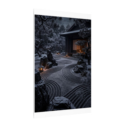 Candlelight Rock Garden Canvas Art - Dark Japandi Fukinsei