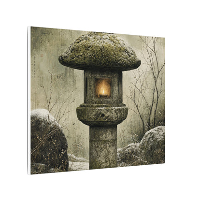 Stone Lantern Winter Canvas Art | Japandi Neutral Design