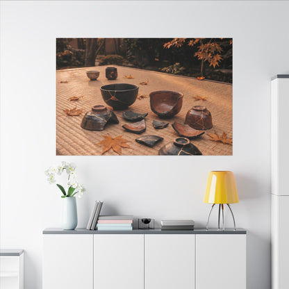 Golden Hour Tea Ceremony Canvas Art - Kintsugi Shibui