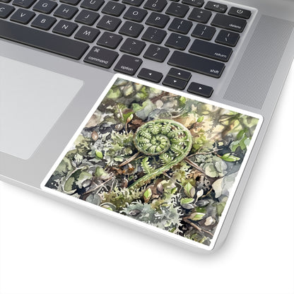 Japandi Fern Unfurling in Dappled | Watercolor Sticker