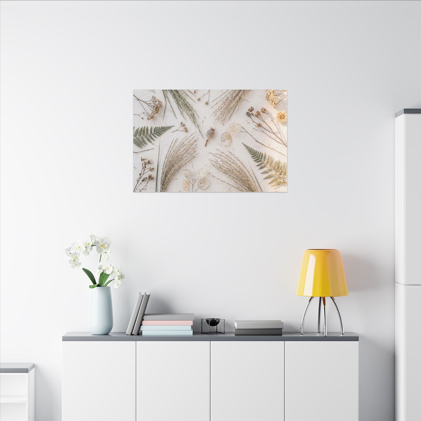 Elegant Dried Flowers Canvas Art - Japanese Pattern Japandi