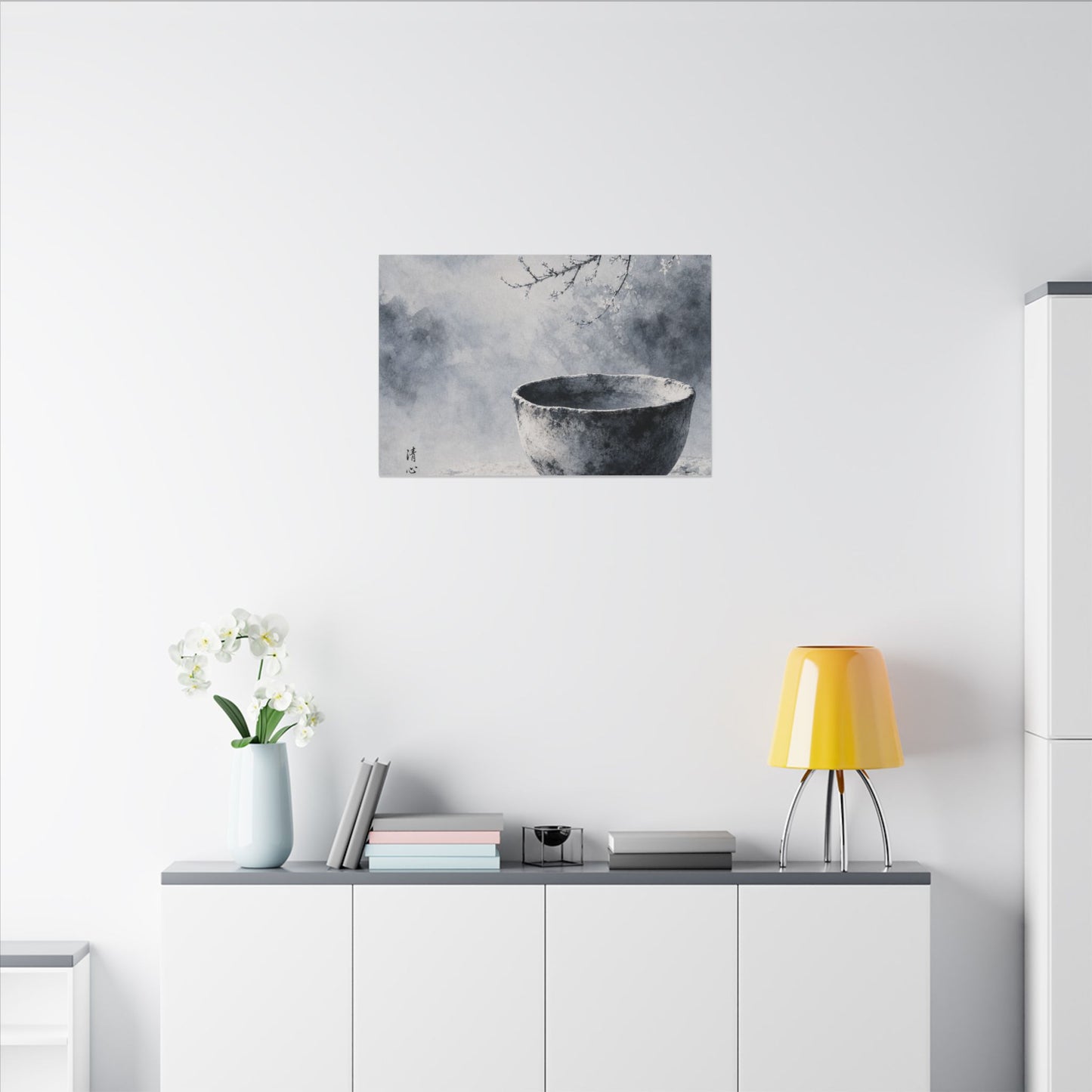 Seijaku Ceramic Bowl Canvas Art - Zen Sumi E