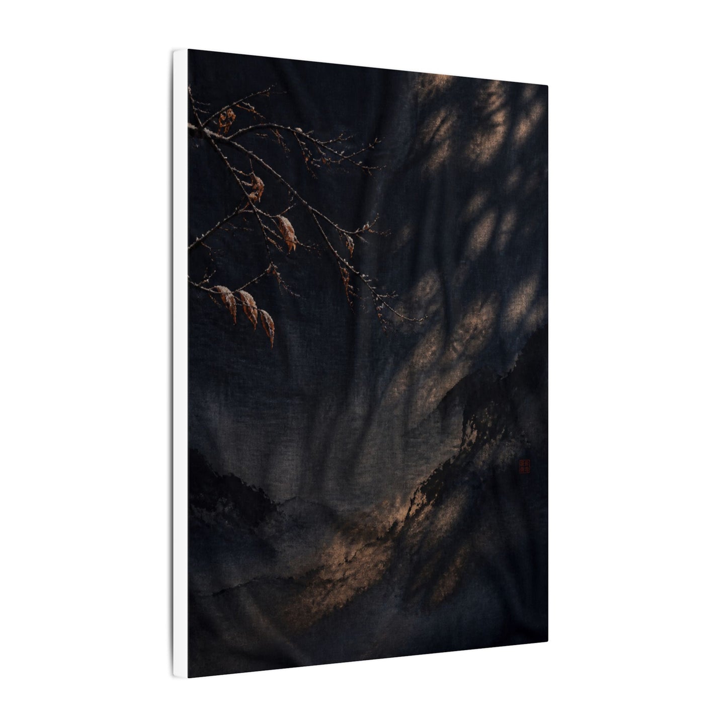 Atmospheric Silk Drape Canvas Art - Charcoal Ink Dark Japandi