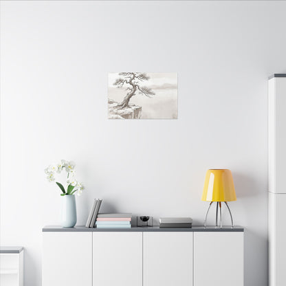 Neutral Pine Tree Canvas Art - Minimal Line Japandi
