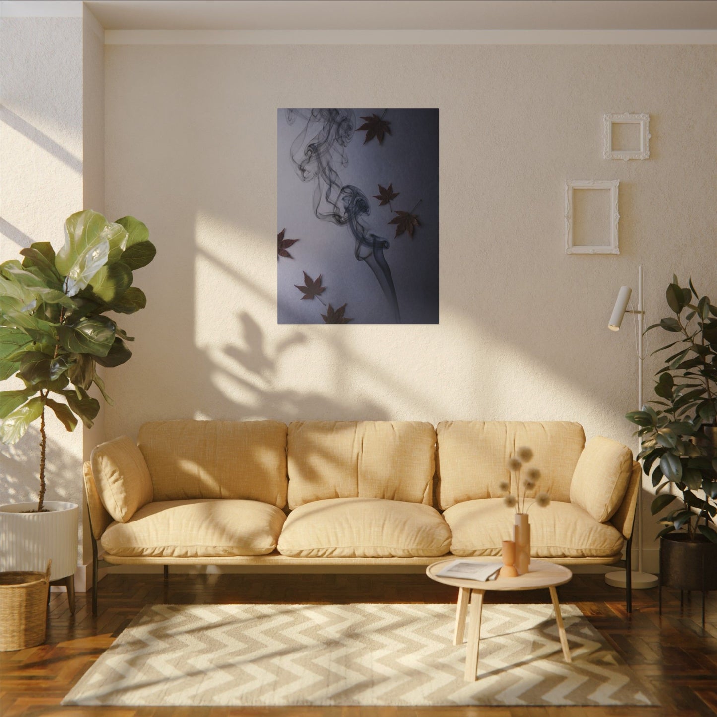 Dark Japandi Incense Smoke in Dawn | Moody Minimal Canvas Art