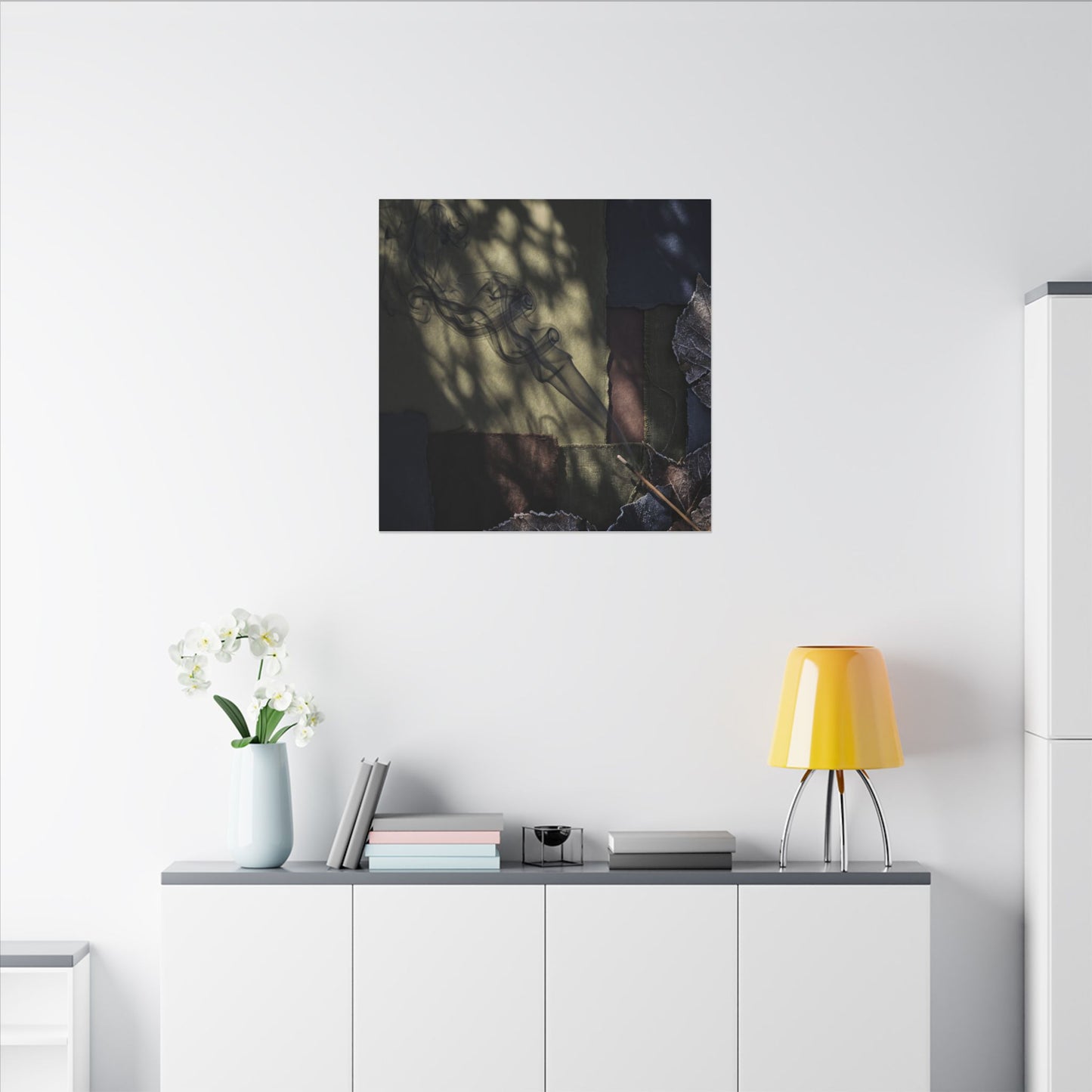 Ma Incense Smoke Canvas Art - Dark Japandi Dark Texture