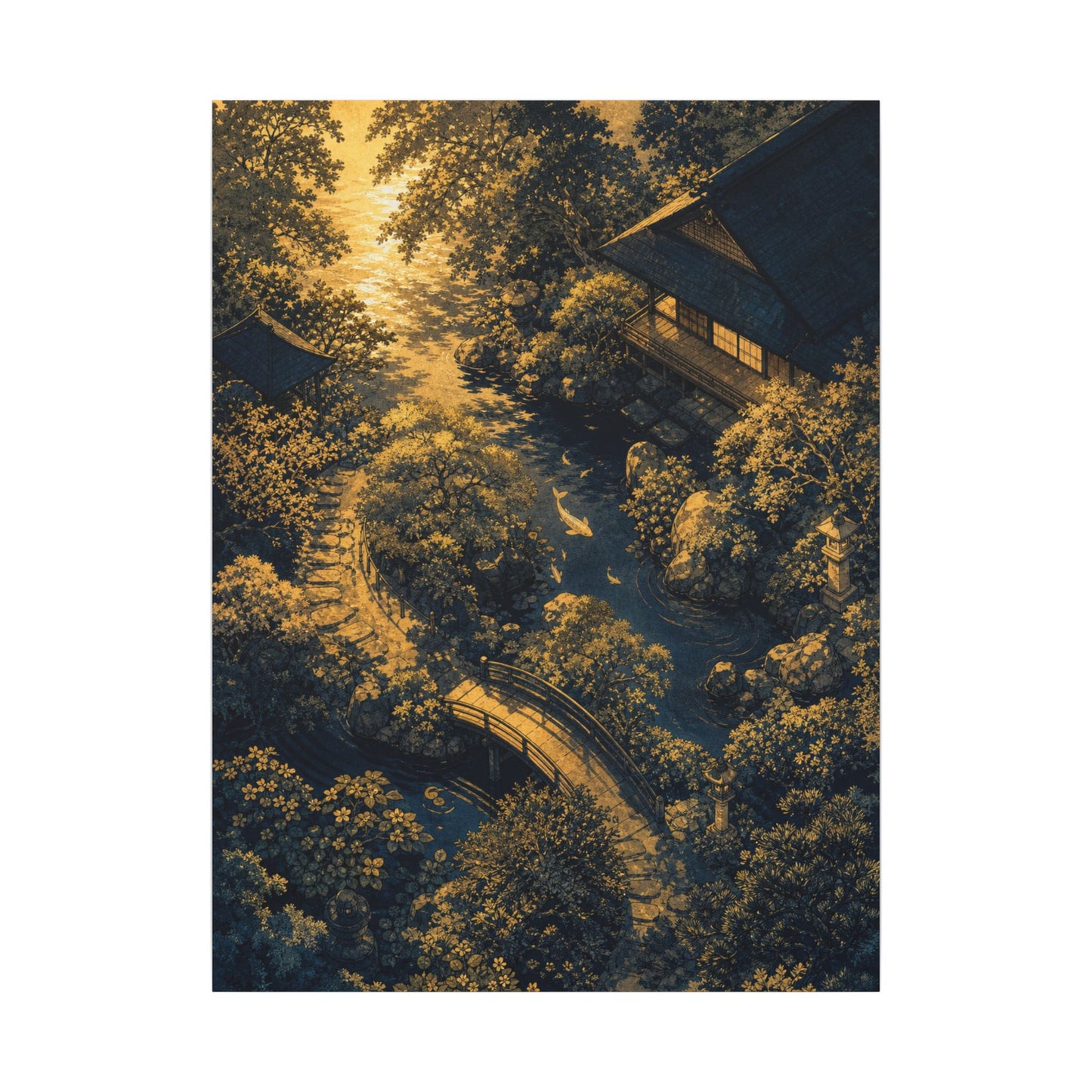Contemplative Moonlit Garden Canvas Art - Ukiyo E Inspired Zen