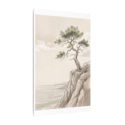 Japandi Pine Tree in Dappled | Minimal Line Canvas Art