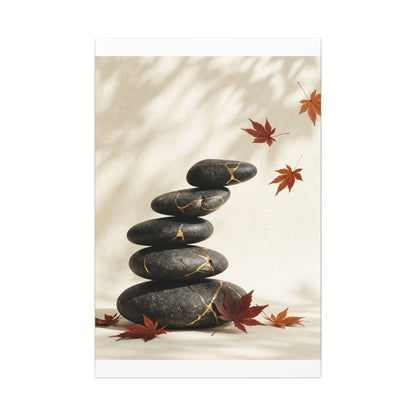 Kintsugi River Stones in Dappled | Crackle Gold Canvas Art