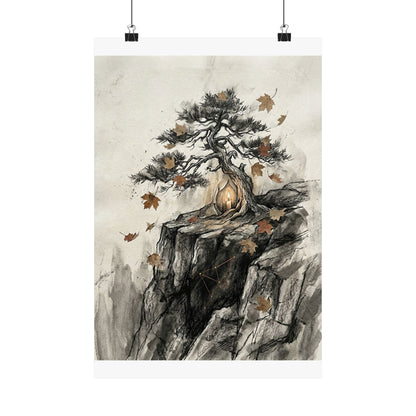Pine Tree Autumn Wall Art Print | Japandi Elegant Design