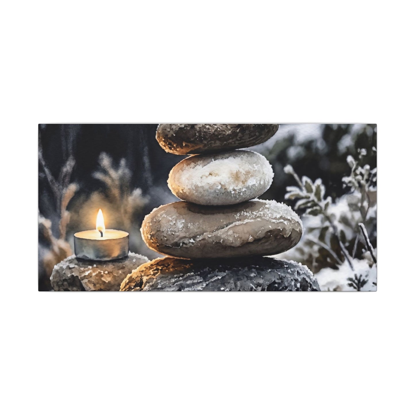 River Stones Canvas Art | Winter Japandi Watercolor Art