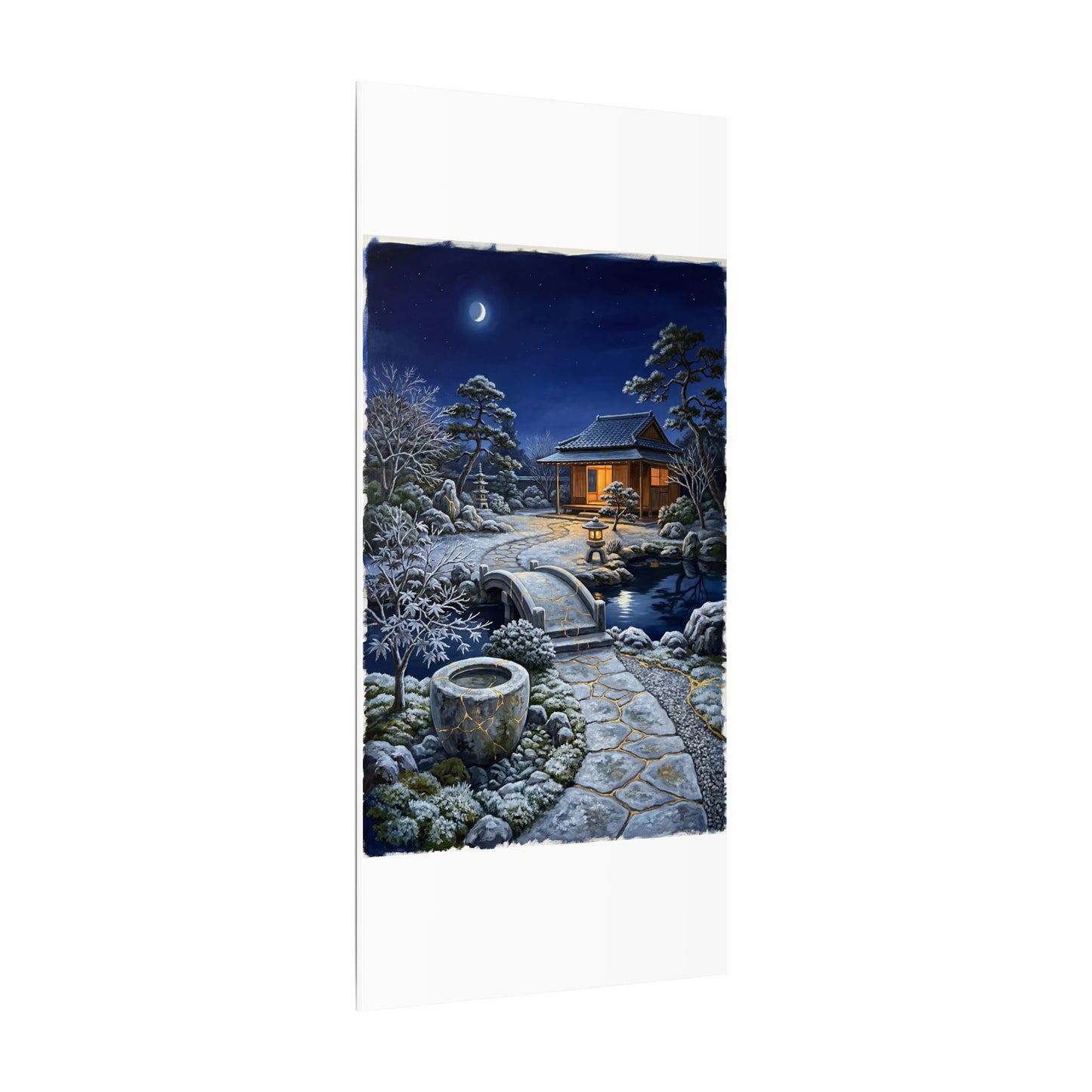 Moonlit Garden Winter Canvas Art | Kintsugi Artful Design