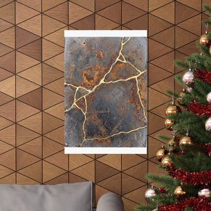Kintsugi Rust Patina in Overcast | Gold Repair Wall Art Print