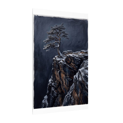 Dark Japandi Pine Tree in Dawn | Dark Texture Canvas Art