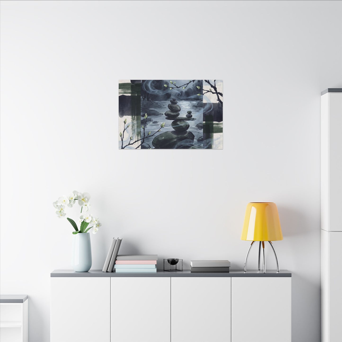 Moonlight River Stones Canvas Art - Zen Shibui