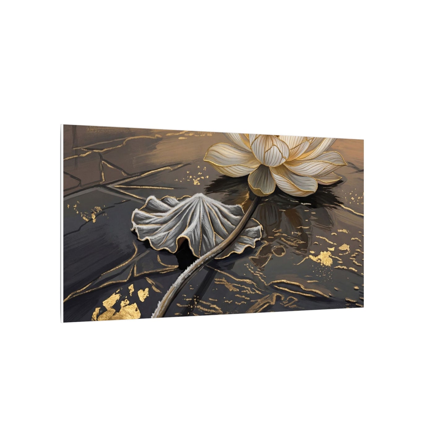 Kintsugi Lotus Flower in Golden Hour | Gold Vein Canvas Art