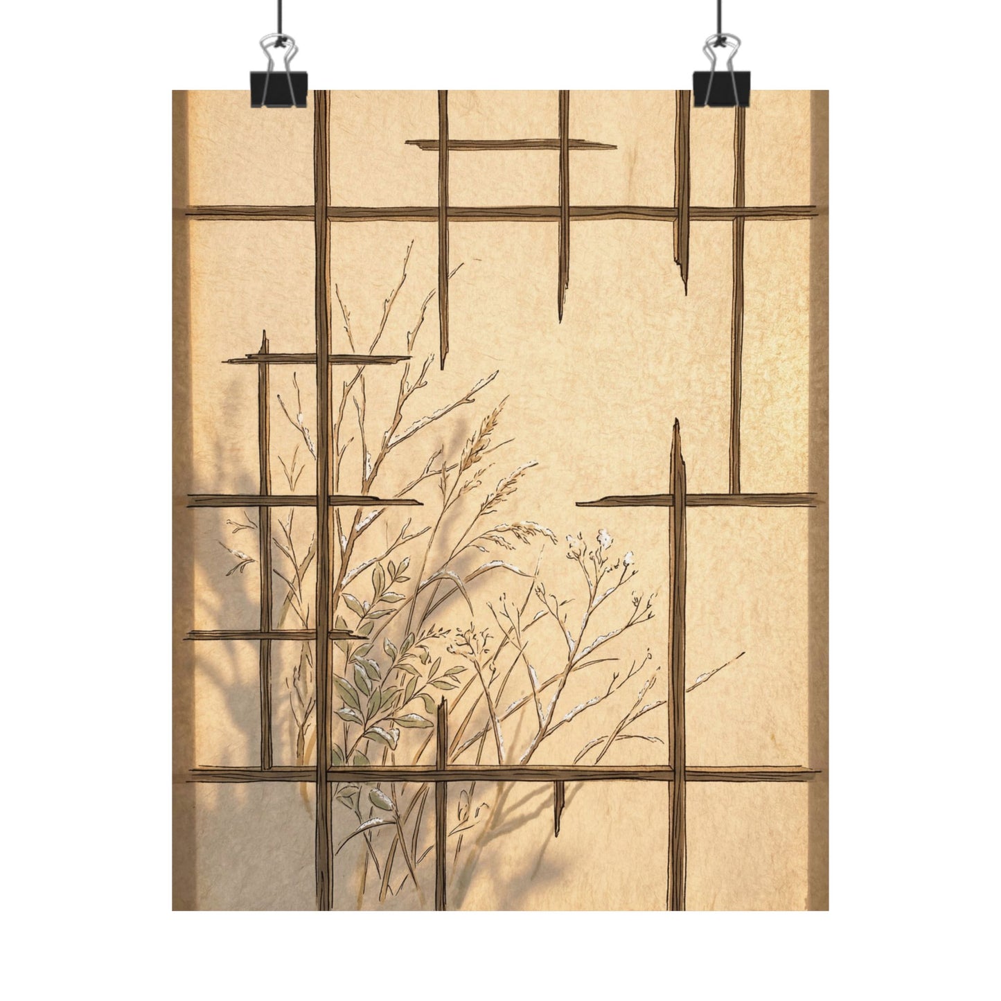 Japandi Shoji Screen in Golden Hour | Minimal Line Wall Art Print Art Print