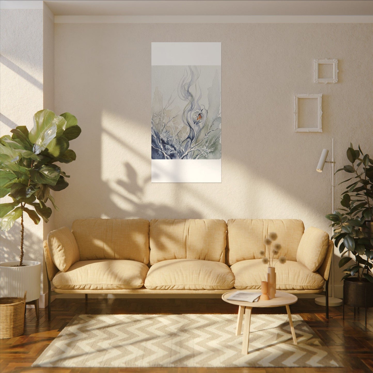 Earthy Incense Smoke Canvas Art - Watercolor Japandi