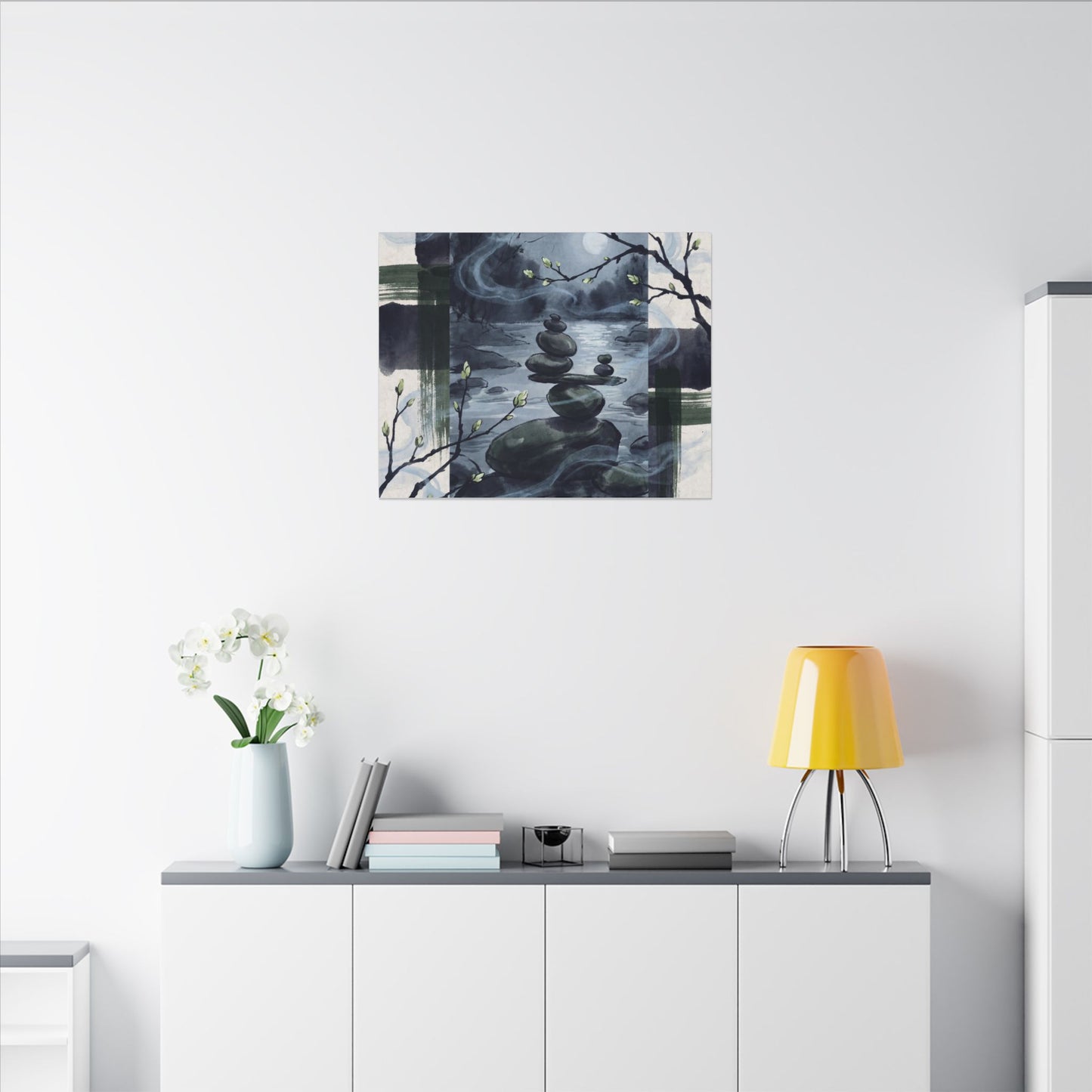 Moonlight River Stones Canvas Art - Zen Shibui