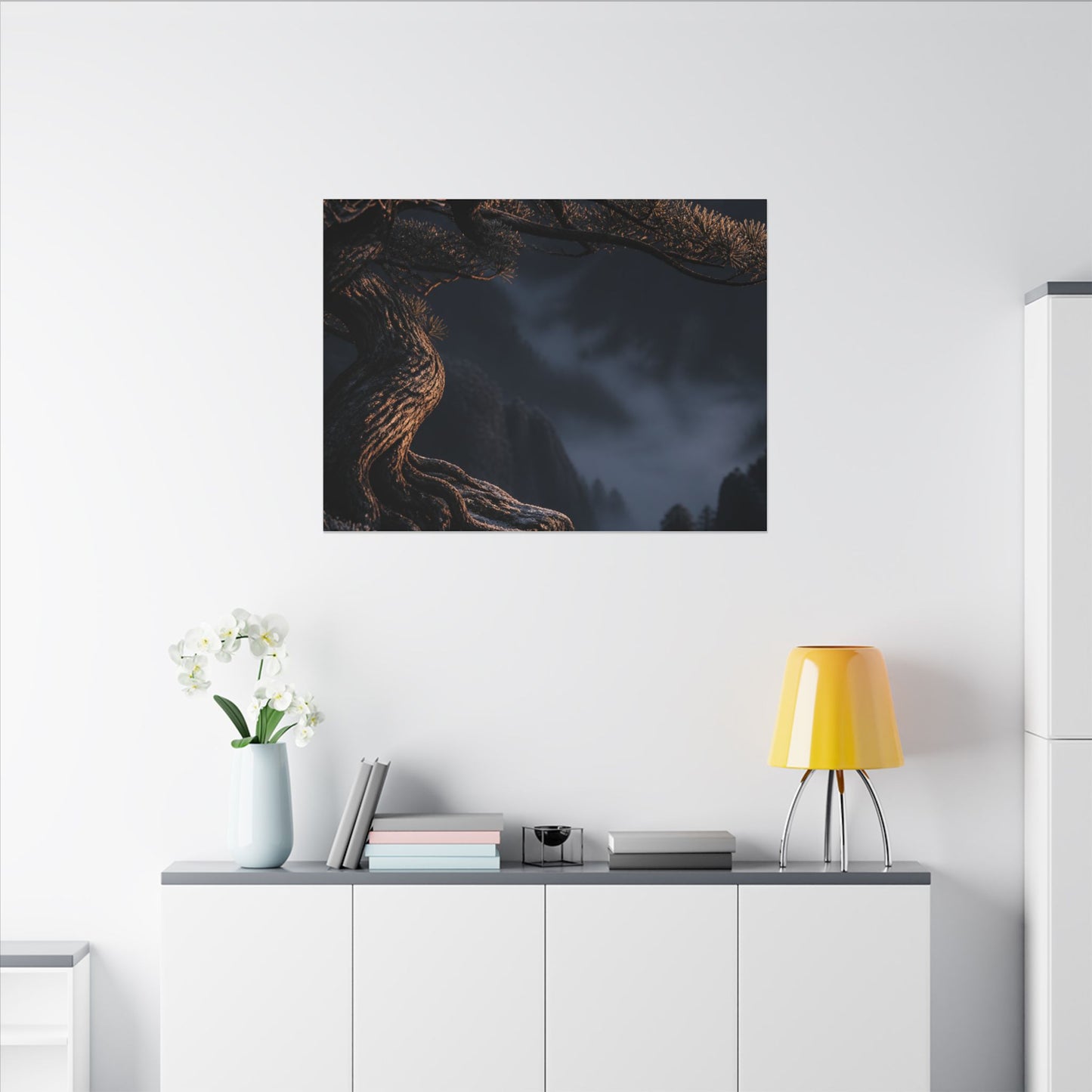 Bold Pine Tree Canvas Art - Shadow Zen Dark Japandi