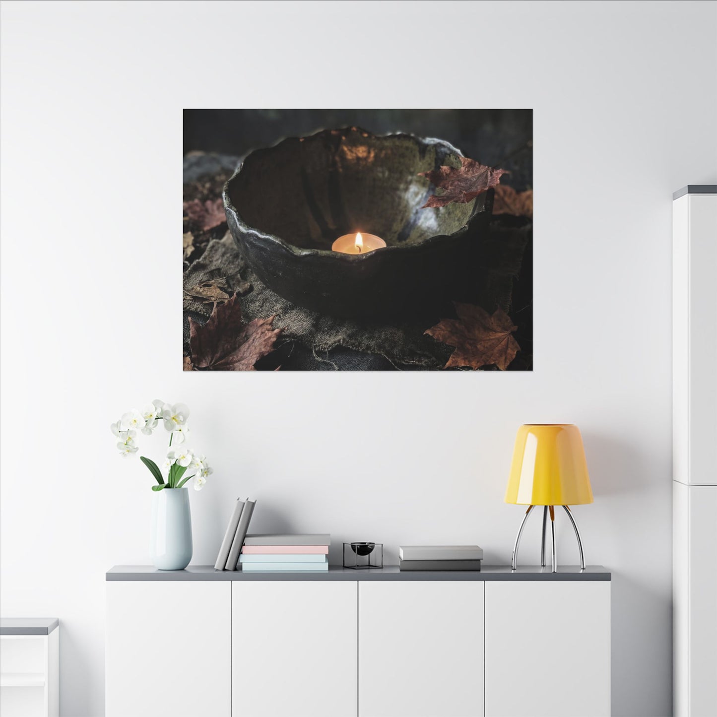 Candlelight Ceramic Bowl Canvas Art - Dark Japandi Kanso