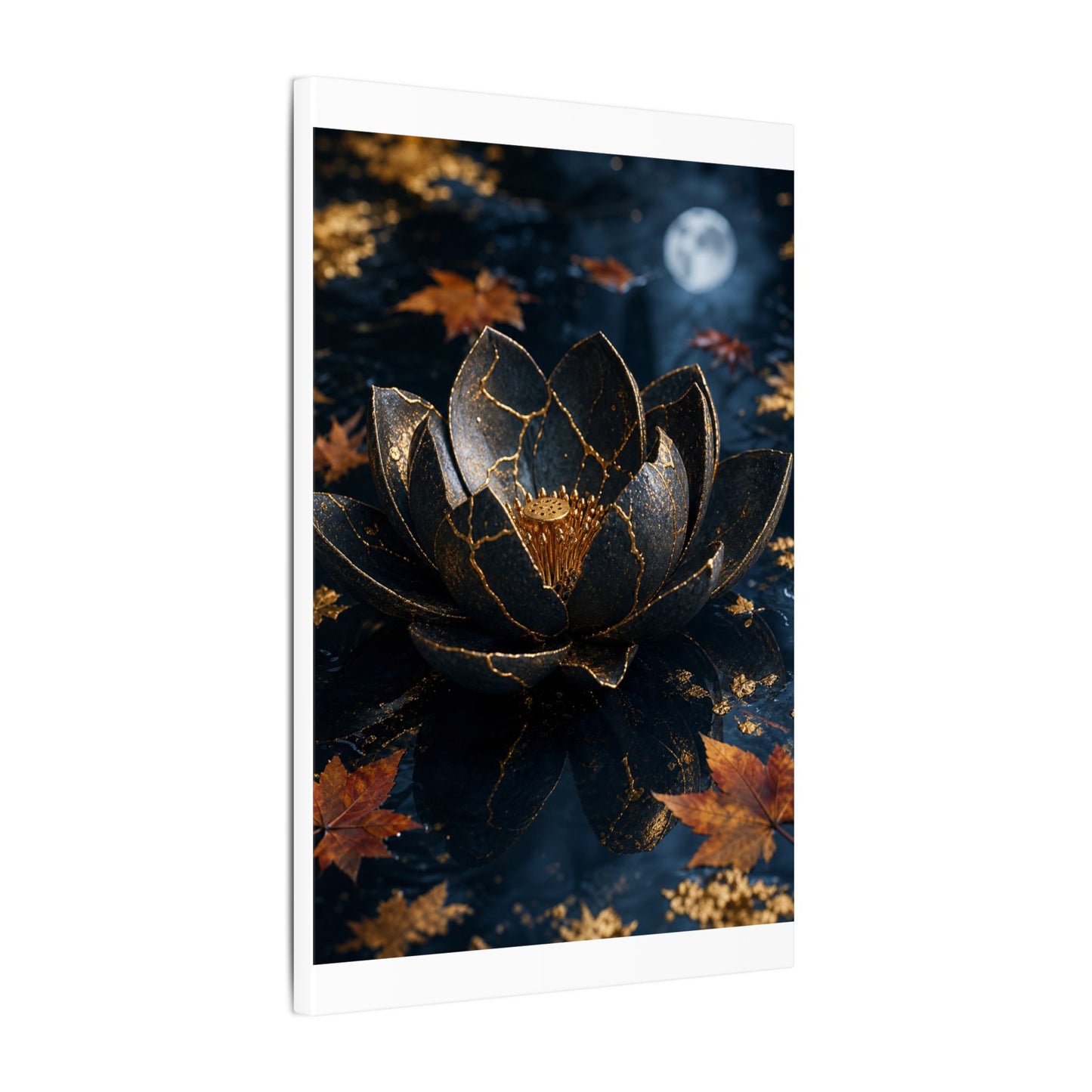 Moonlight Lotus Flower Canvas Art - Kintsugi Fukinsei