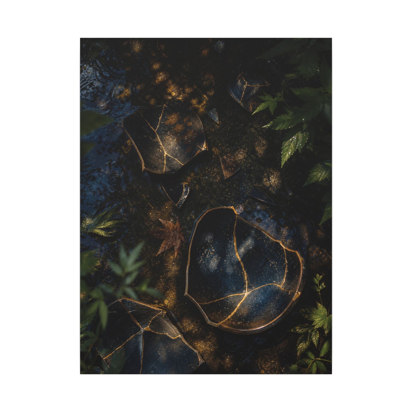 Dark Japandi Broken Pottery in Dappled | Shadow Zen Canvas Art