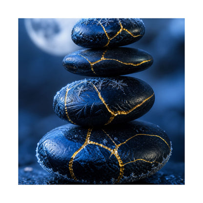 River Stones Gold Repair Wall Art Print | Philosophical Kintsugi Art