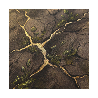 Spring Cracked Earth Charcoal Ink Canvas Art | Luxurious Decor