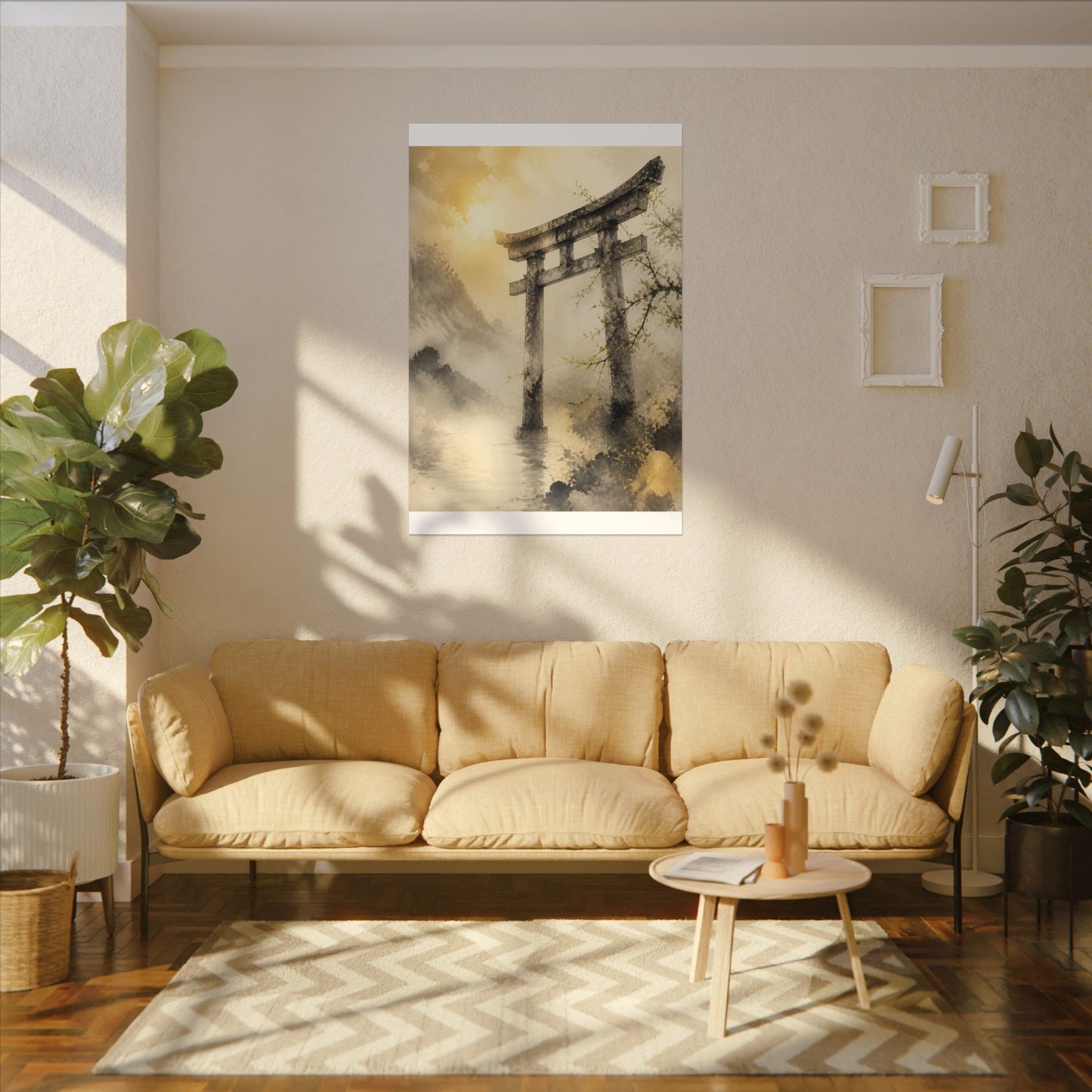 Spring Torii Gate Sumi E Canvas Art | Tranquil Decor