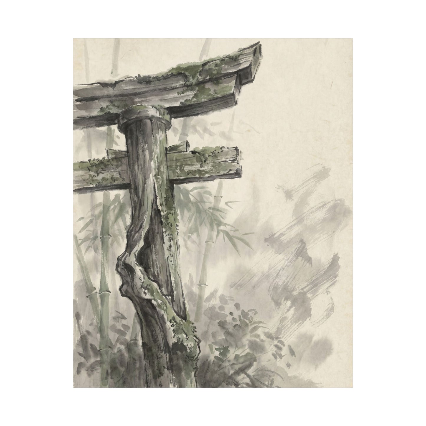 Summer Torii Gate Sumi E Wall Art Print | Calm Decor