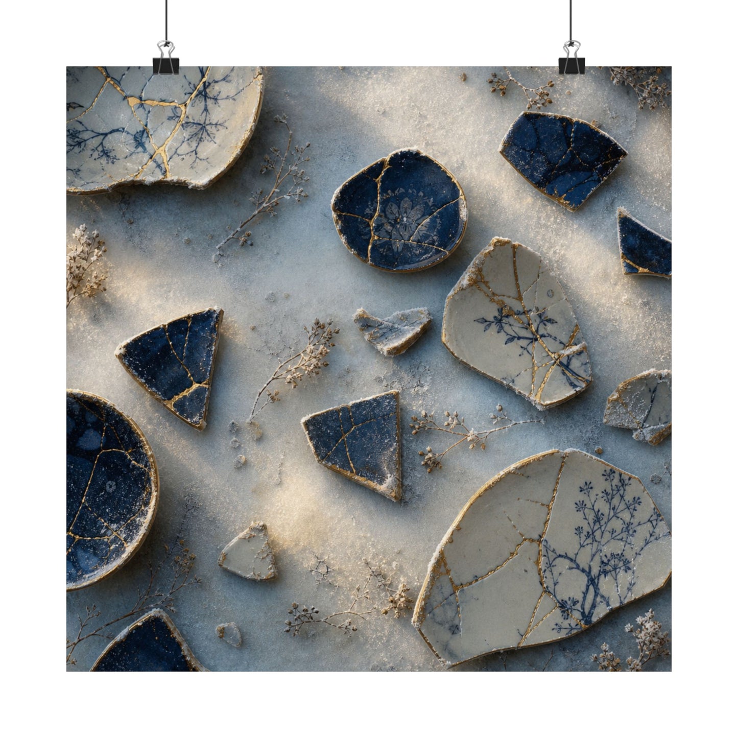 Kintsugi Broken Pottery in Dawn | Gold Vein Wall Art Print