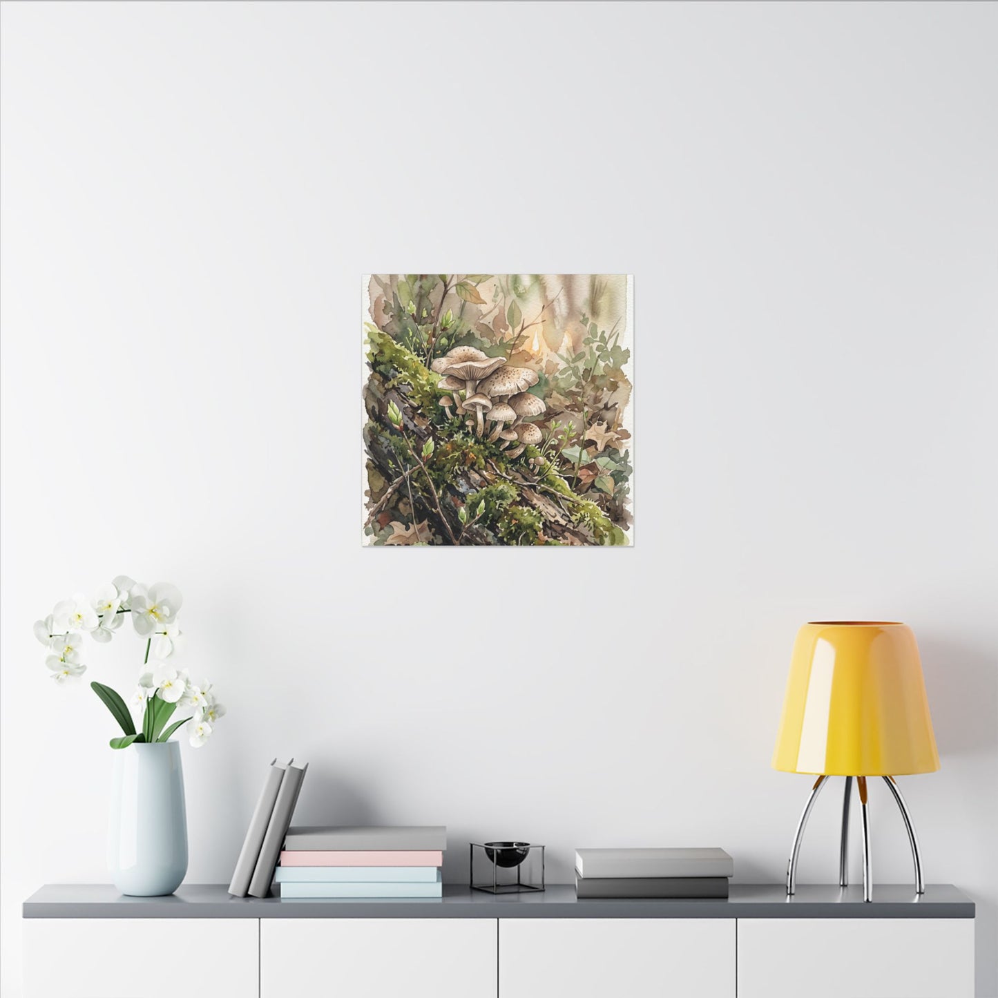 Wild Mushrooms Canvas Art | Spring Japandi Watercolor Art