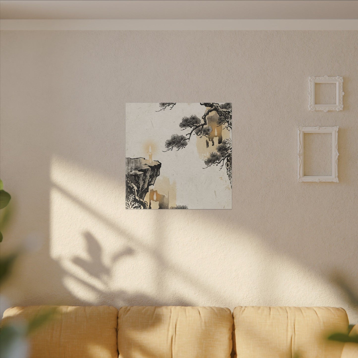 Japandi Pine Tree in Candlelight | Japanese Pattern Canvas Art
