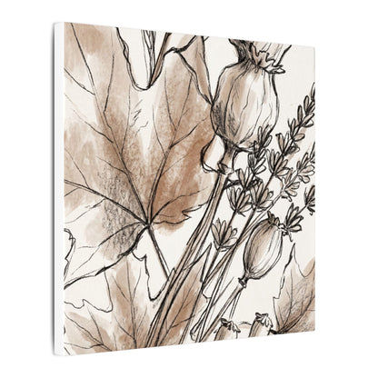 Neutral Dried Flowers Canvas Art - Minimal Line Japandi