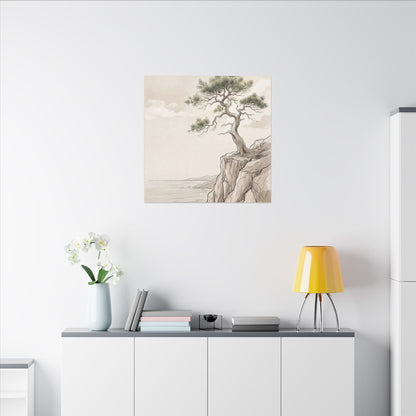 Japandi Pine Tree in Dappled | Minimal Line Canvas Art
