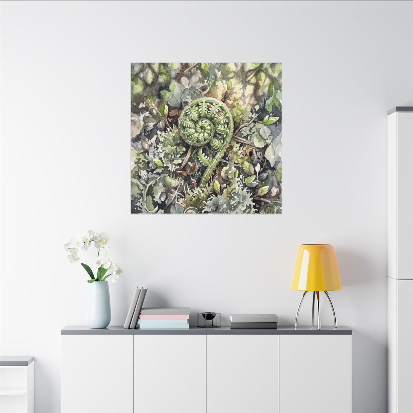 Fern Unfurling Spring Canvas Art | Japandi Neutral Design