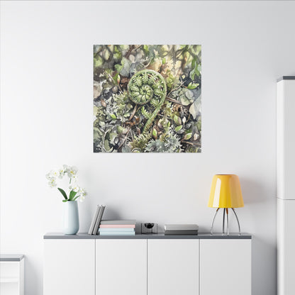 Fern Unfurling Spring Canvas Art | Japandi Neutral Design