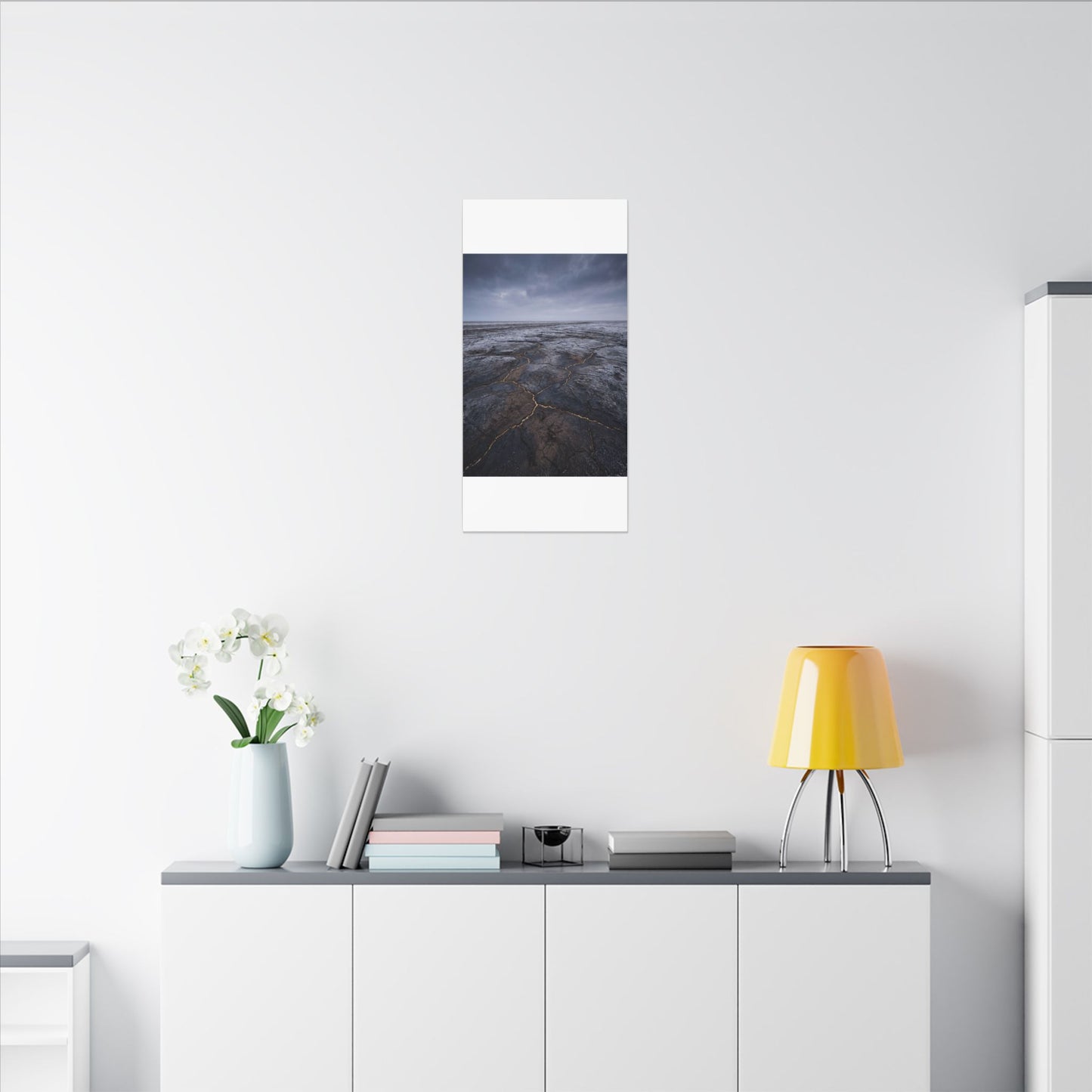 Dark Japandi Cracked Earth in Overcast | Dark Texture Canvas Art