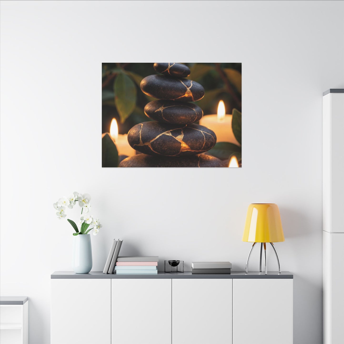 Summer River Stones Gold Vein Canvas Art | Philosophical Decor