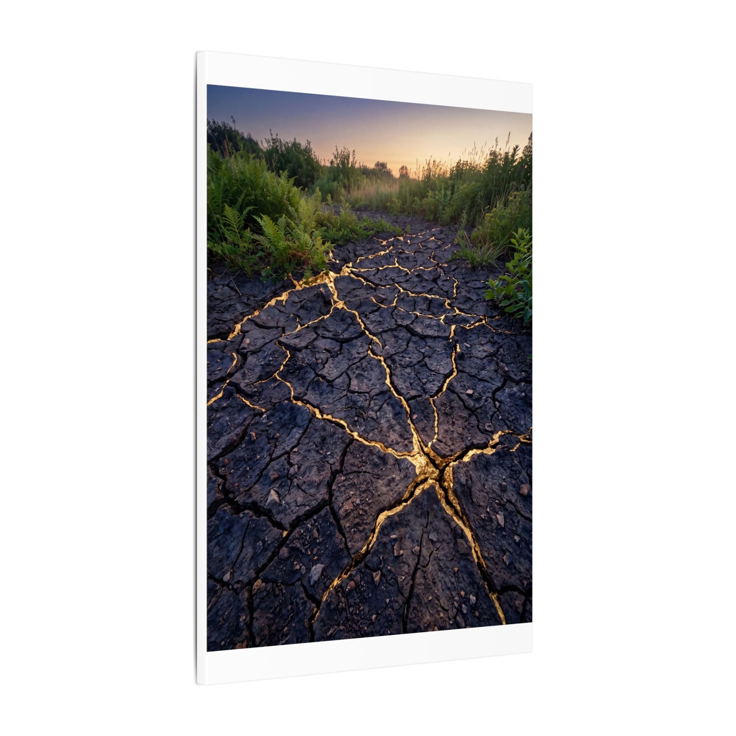 Cracked Earth Canvas Art | Summer Kintsugi Crackle Gold Art