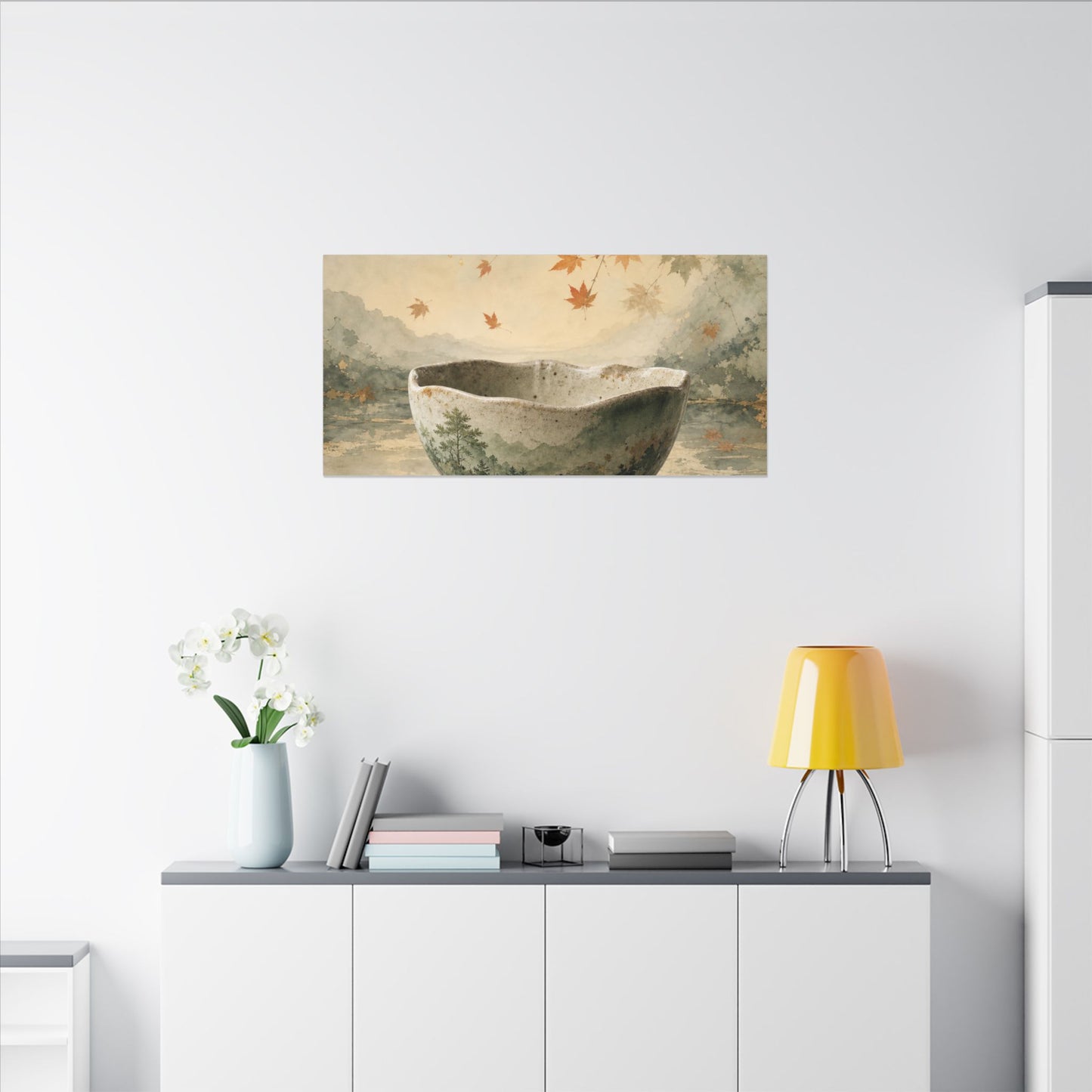 Autumn Ceramic Bowl Watercolor Canvas Art | Cozy Decor