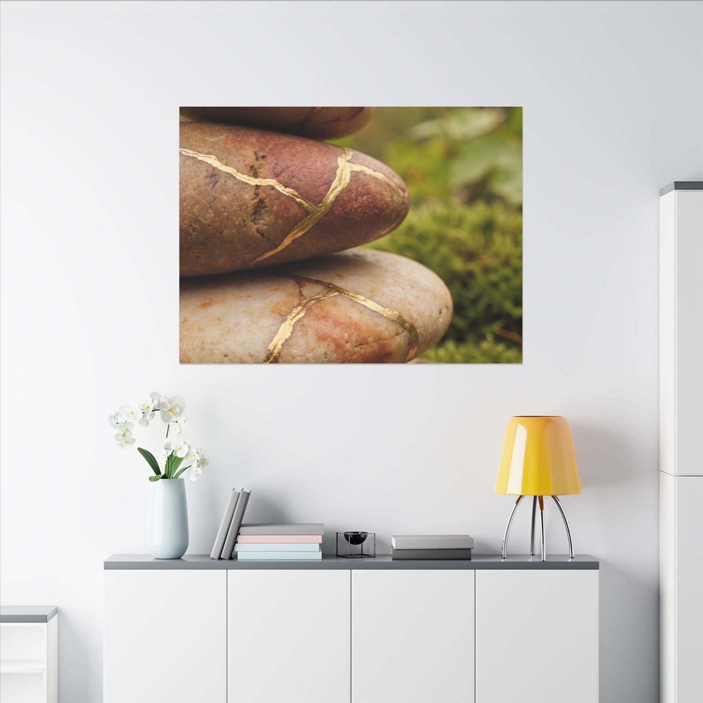 River Stones Summer Canvas Art | Kintsugi Healing Design