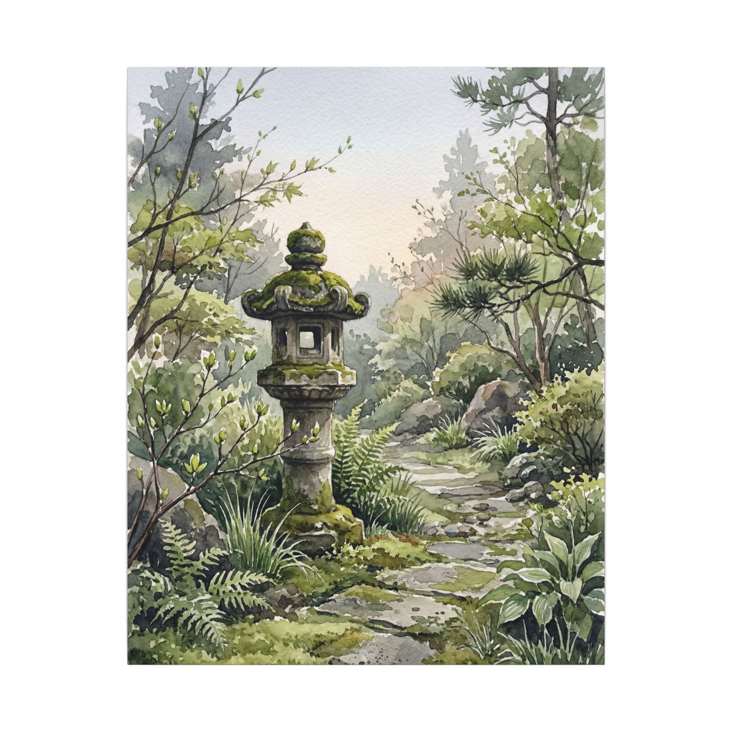 Neutral Stone Lantern Canvas Art - Watercolor Japandi