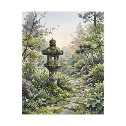 Neutral Stone Lantern Canvas Art - Watercolor Japandi