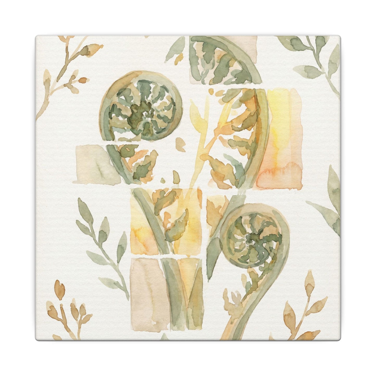 Earthy Fern Unfurling Canvas Art - Watercolor Japandi