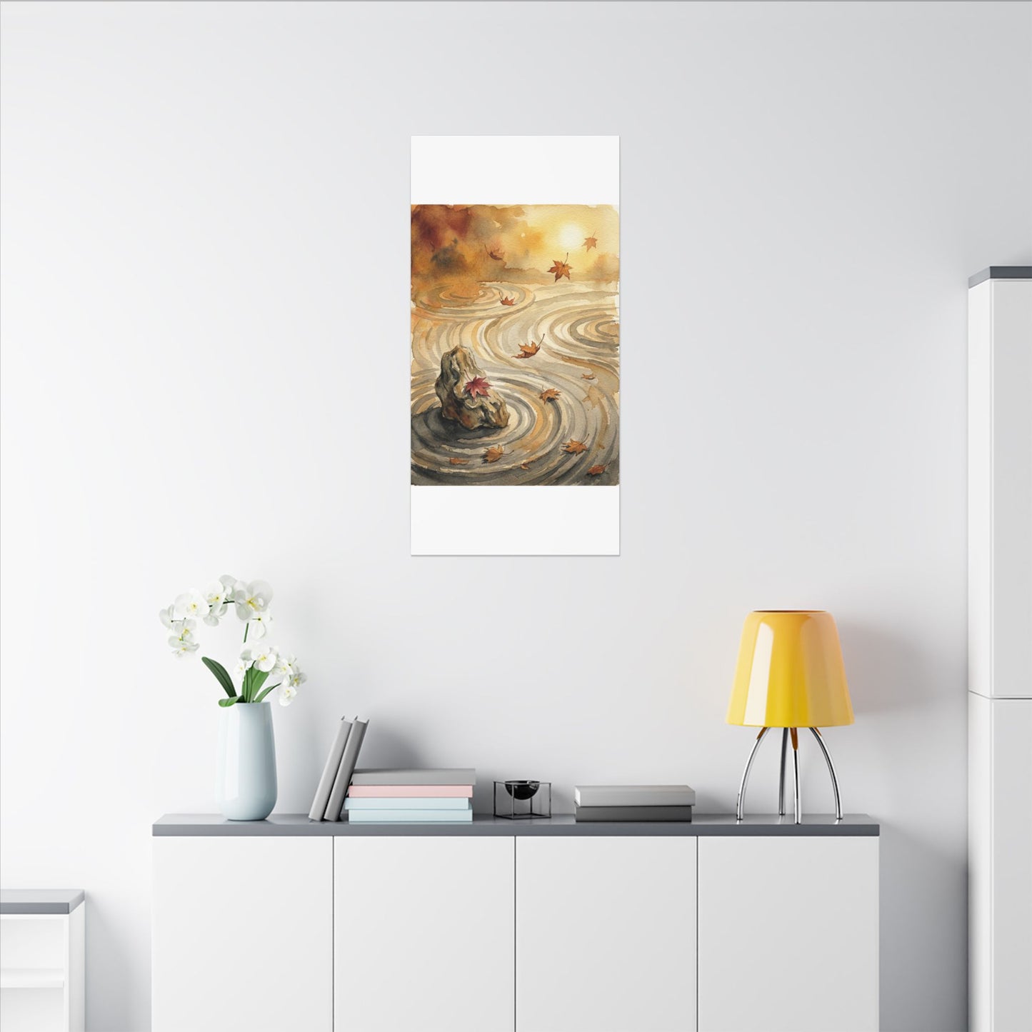 Autumn Rock Garden Watercolor Canvas Art | Neutral Decor