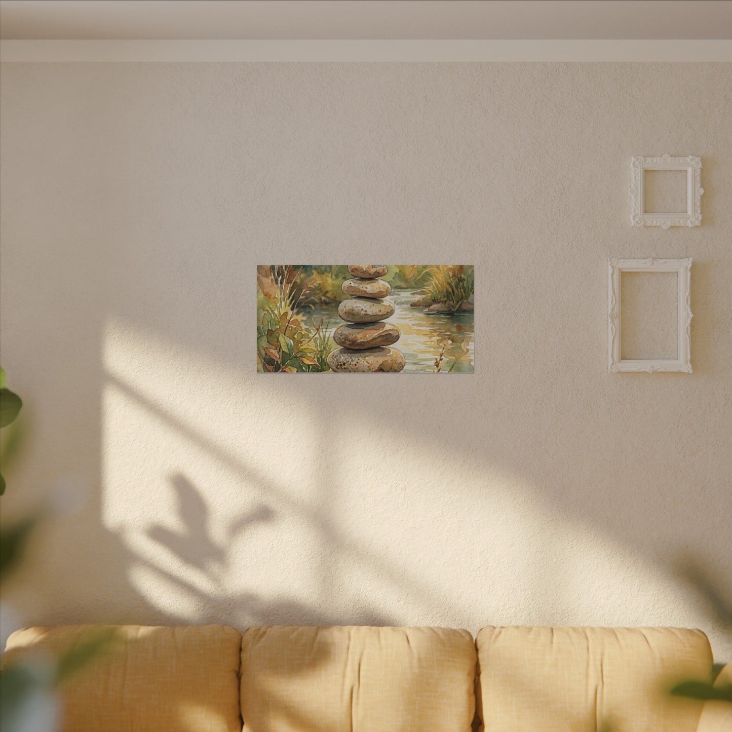 River Stones Summer Canvas Art | Japandi Cozy Design