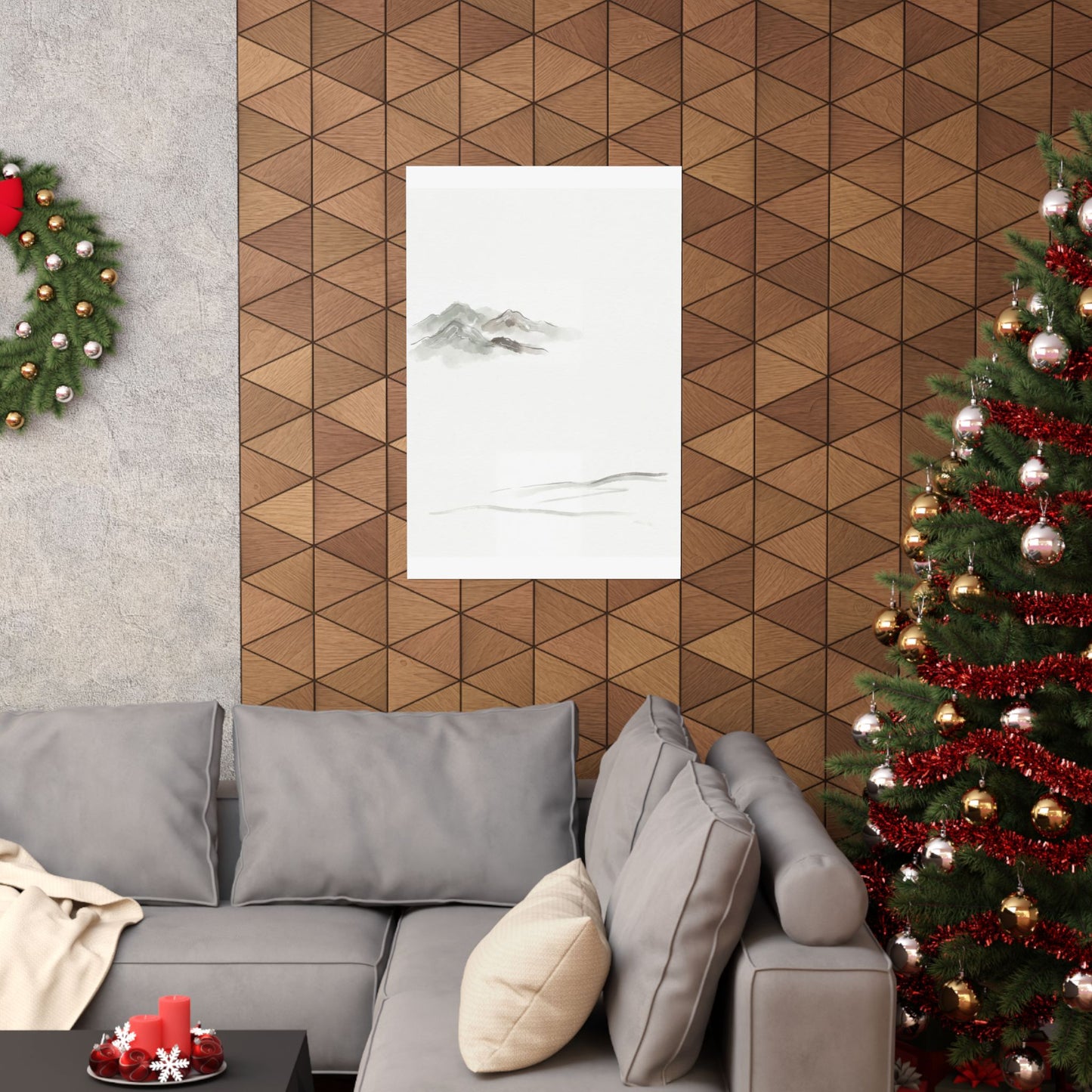 Japandi Mountain Mist in Overcast | Minimal Line Wall Art Print